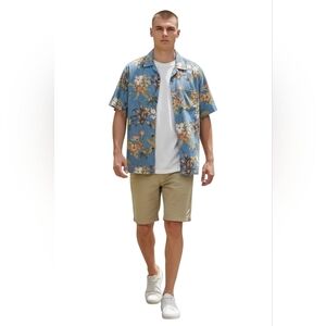 Campia Moda Hawaiian Shirt Tropical Camp Wood Buttons 100% Cotton NEW Size M